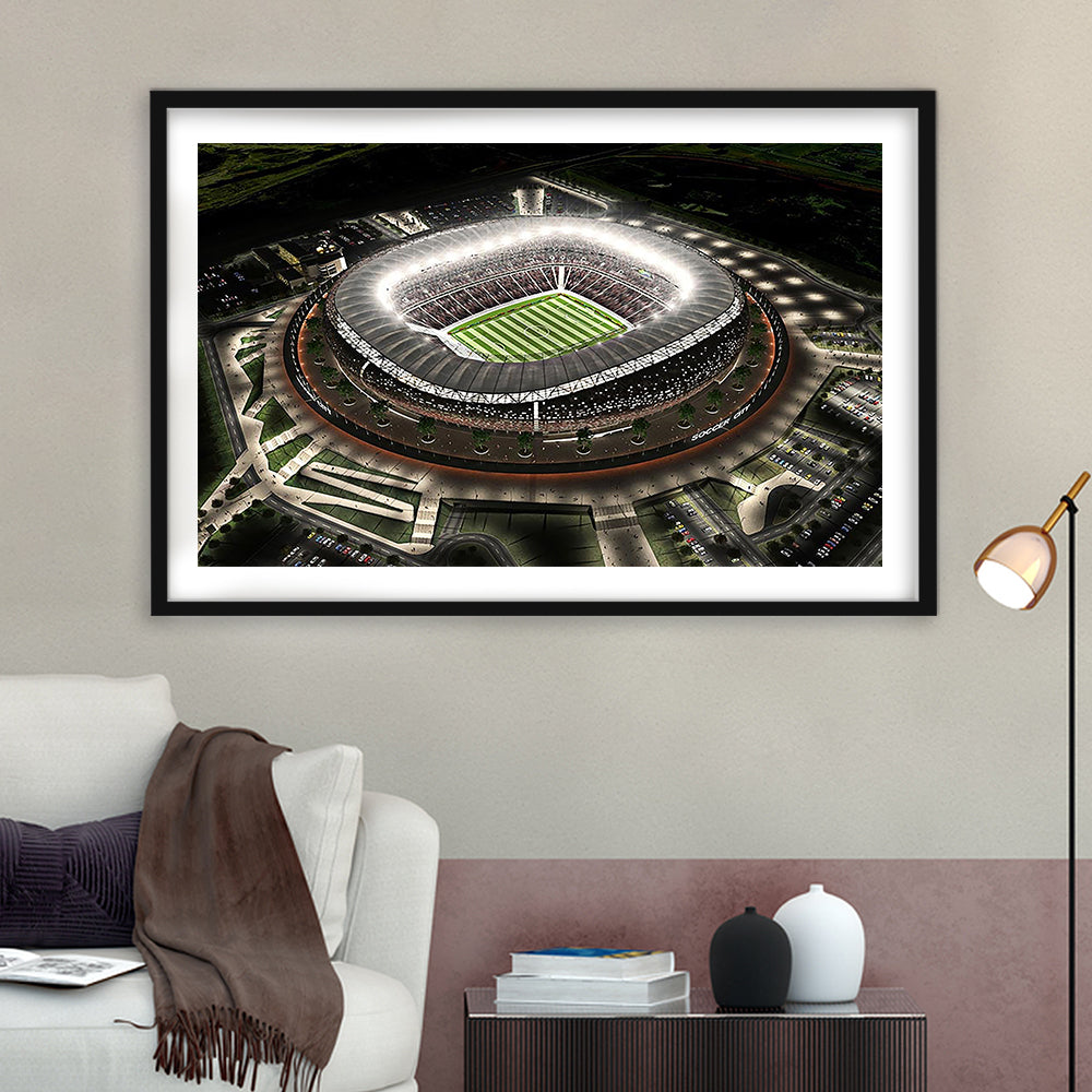 Fnb Stadium, Stadium Canvas, Sport Art, Gift for him, White Border Framed Art Print Wall Decor