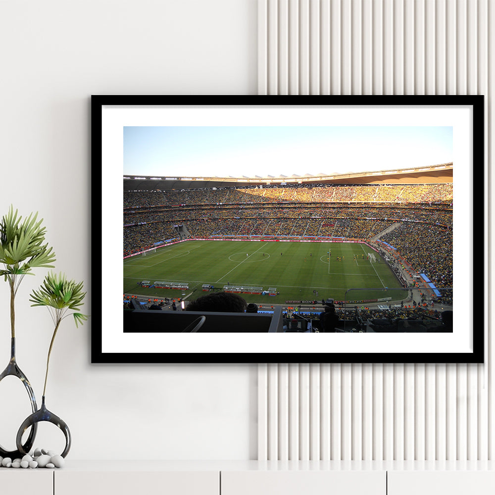 Fnb Stadium bleachers View, Stadium Canvas, Sport Art, Gift for him, White Border Framed Art Print Wall Decor