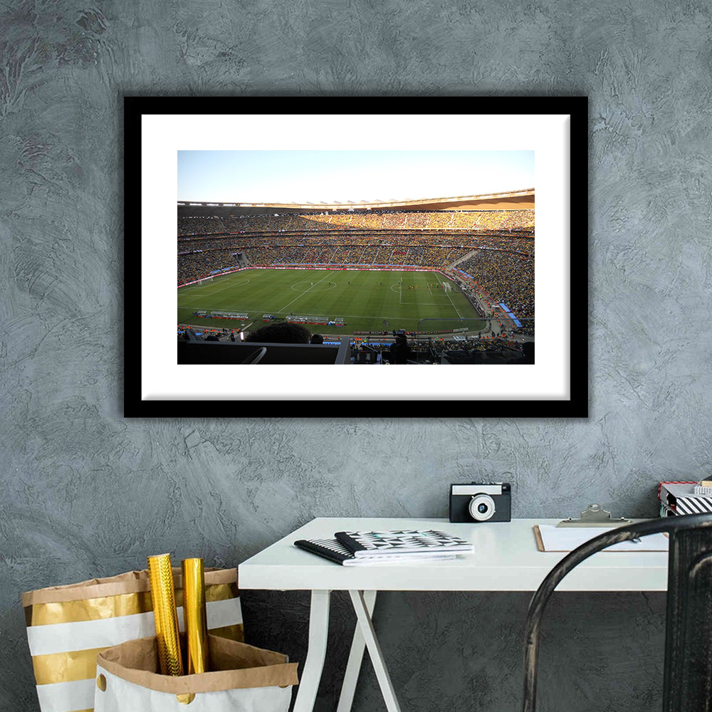Fnb Stadium bleachers View, Stadium Canvas, Sport Art, Gift for him, White Border Framed Art Print Wall Decor