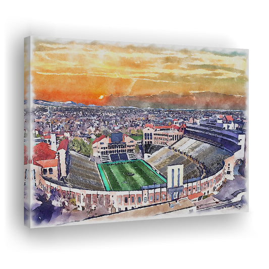 Folsom Field WaterColor, Boulder Colorado Watercolor, Sport Art, Gifts for him, Canvas Print Wall Art