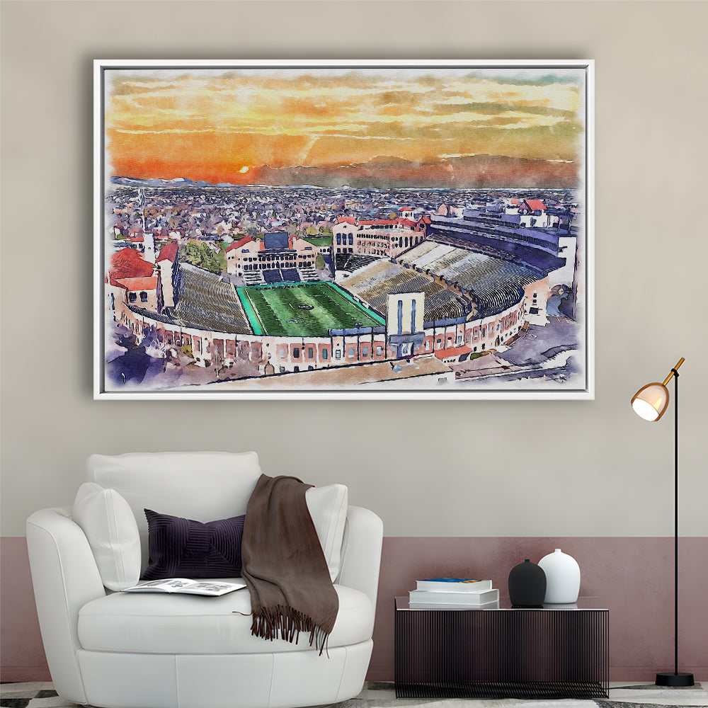 Folsom Field WaterColor, Boulder Colorado Watercolor, Sport Gift Art, Framed Canvas Print Wall Art