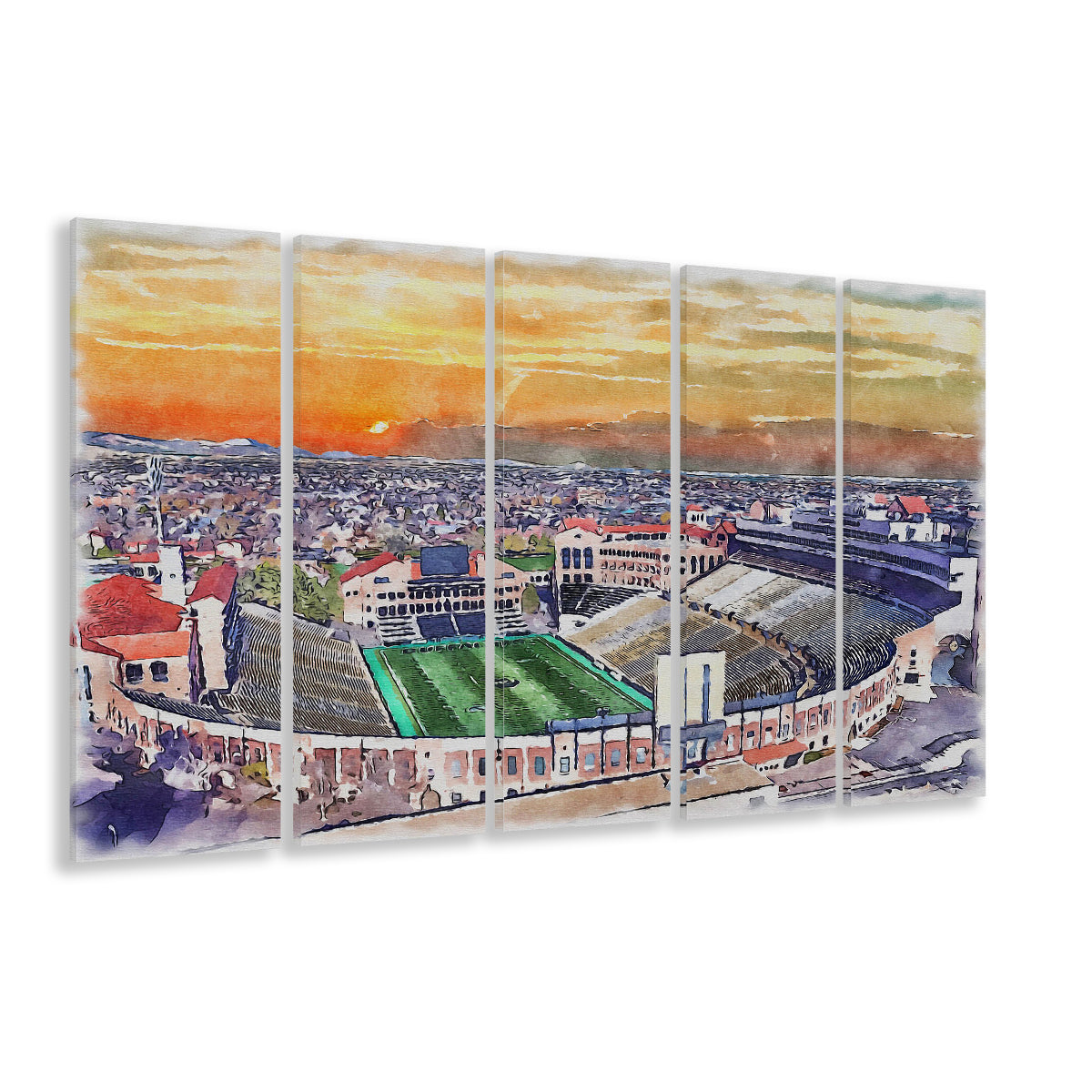 Folsom Field WaterColor, Boulder Colorado Watercolor, Sport Art, Extra Large Canvas Print Wall Art