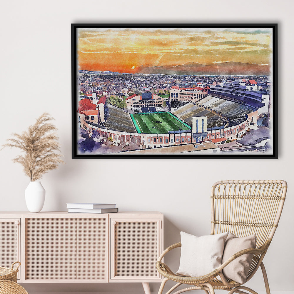 Folsom Field WaterColor, Boulder Colorado Watercolor, Sport Gift Art, Framed Canvas Print Wall Art