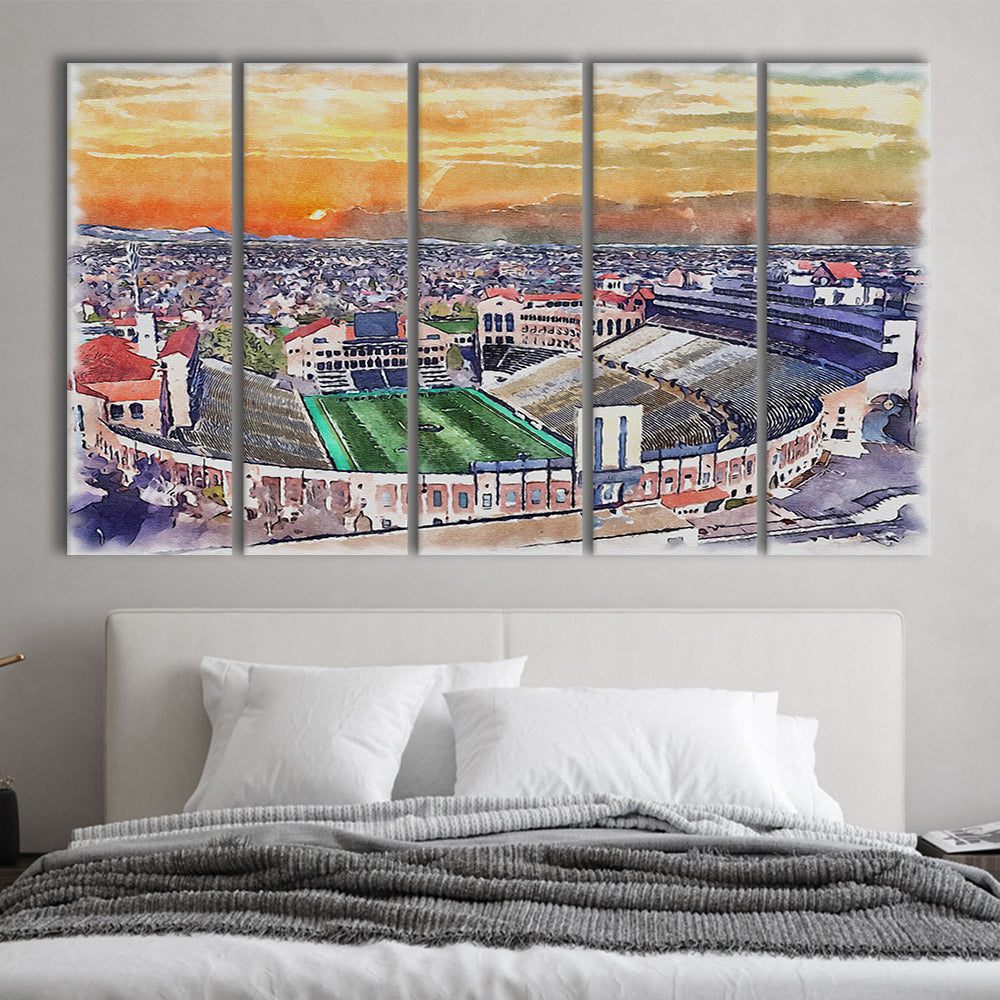 Folsom Field WaterColor, Boulder Colorado Watercolor, Sport Art, Extra Large Canvas Print Wall Art