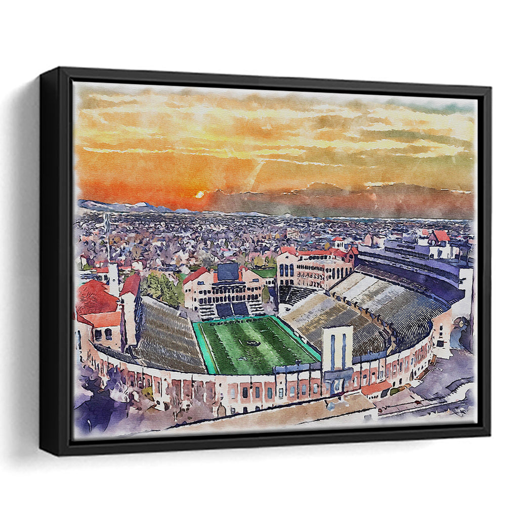 Folsom Field WaterColor, Boulder Colorado Watercolor, Sport Gift Art, Framed Canvas Print Wall Art