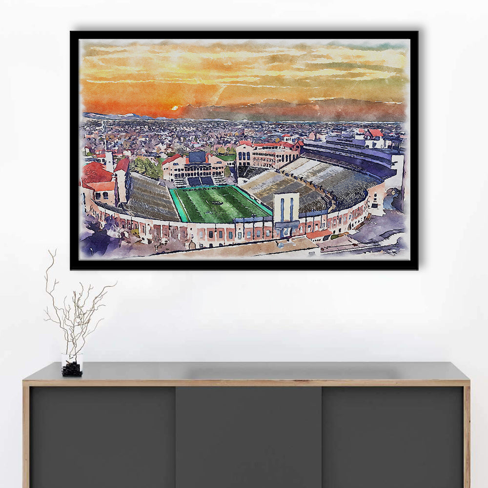 Folsom Field WaterColor, Boulder Colorado Watercolor, Sport Gift Art, Framed Art Print Wall Decor