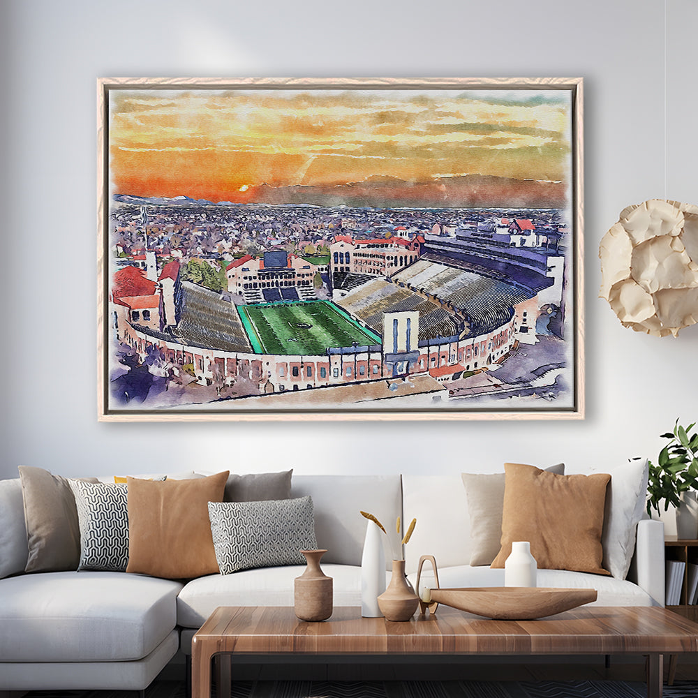 Folsom Field WaterColor, Boulder Colorado Watercolor, Sport Gift Art, Framed Canvas Print Wall Art