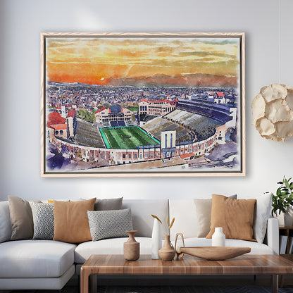 Folsom Field WaterColor, Boulder Colorado Watercolor, Sport Gift Art, Framed Canvas Print Wall Art