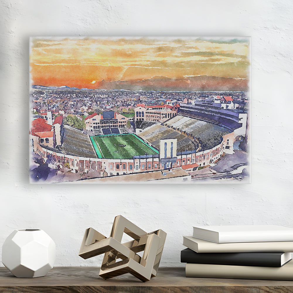 Folsom Field WaterColor, Boulder Colorado Watercolor, Sport Art, Gifts for him, Canvas Print Wall Art