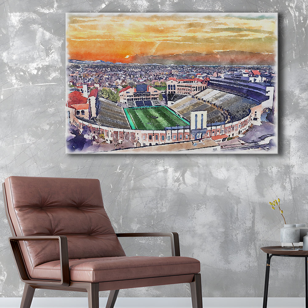Folsom Field WaterColor, Boulder Colorado Watercolor, Sport Art, Gifts for him, Canvas Print Wall Art