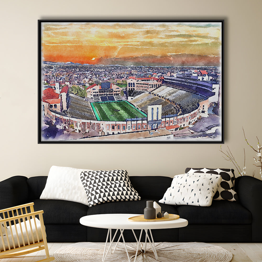 Folsom Field WaterColor, Boulder Colorado Watercolor, Sport Gift Art, Framed Canvas Print Wall Art