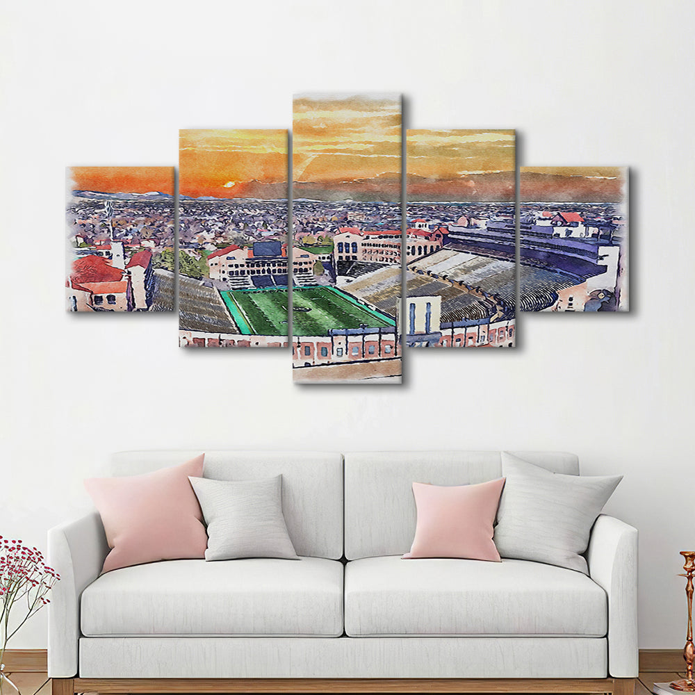 Folsom Field WaterColor, Boulder Colorado Watercolor, Sport Art, Mixed 5 Panel, Canvas Print Wall Art