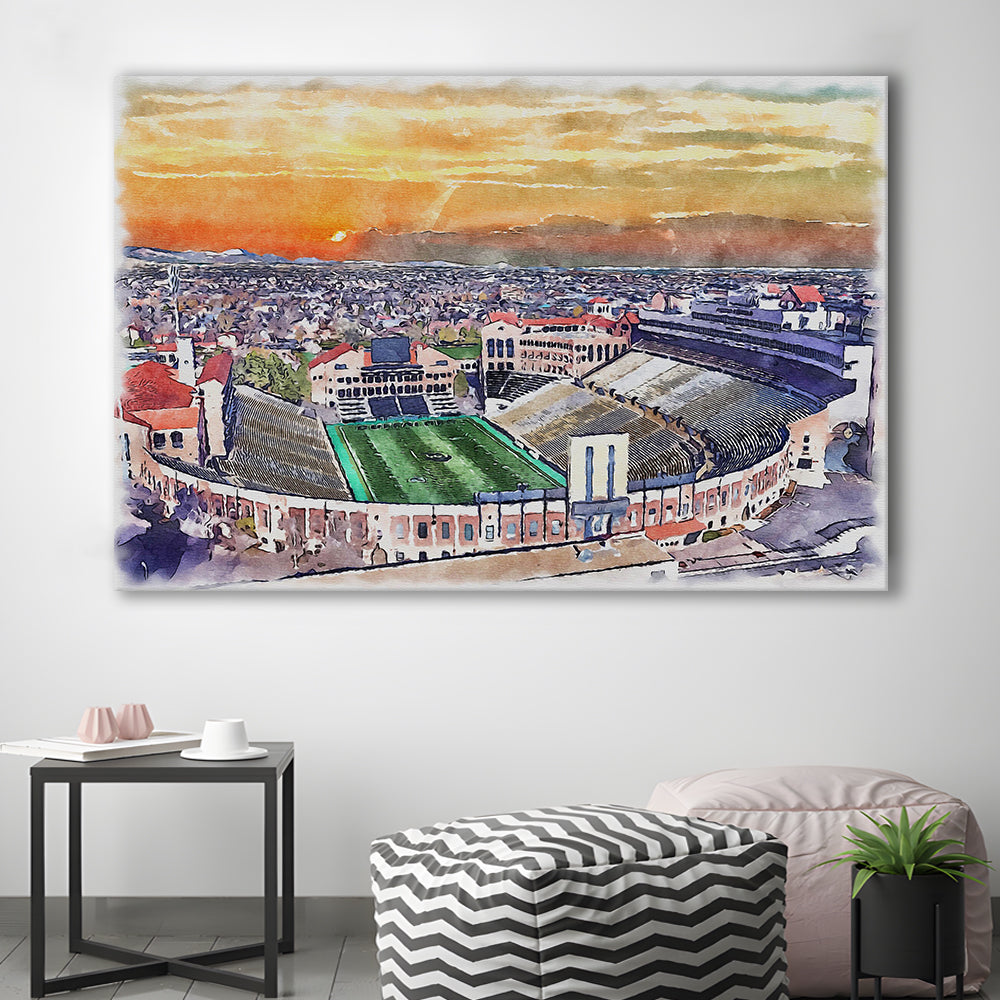 Folsom Field WaterColor, Boulder Colorado Watercolor, Sport Art, Gifts for him, Canvas Print Wall Art
