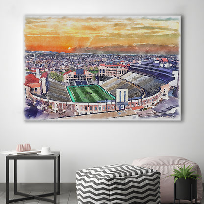 Folsom Field WaterColor, Boulder Colorado Watercolor, Sport Art, Gifts for him, Canvas Print Wall Art