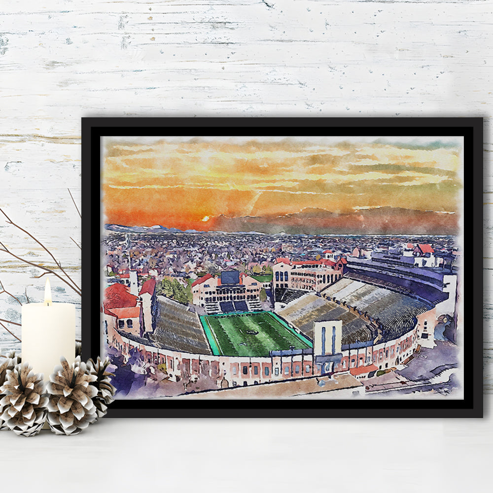 Folsom Field WaterColor, Boulder Colorado Watercolor, Sport Gift Art, Framed Canvas Print Wall Art