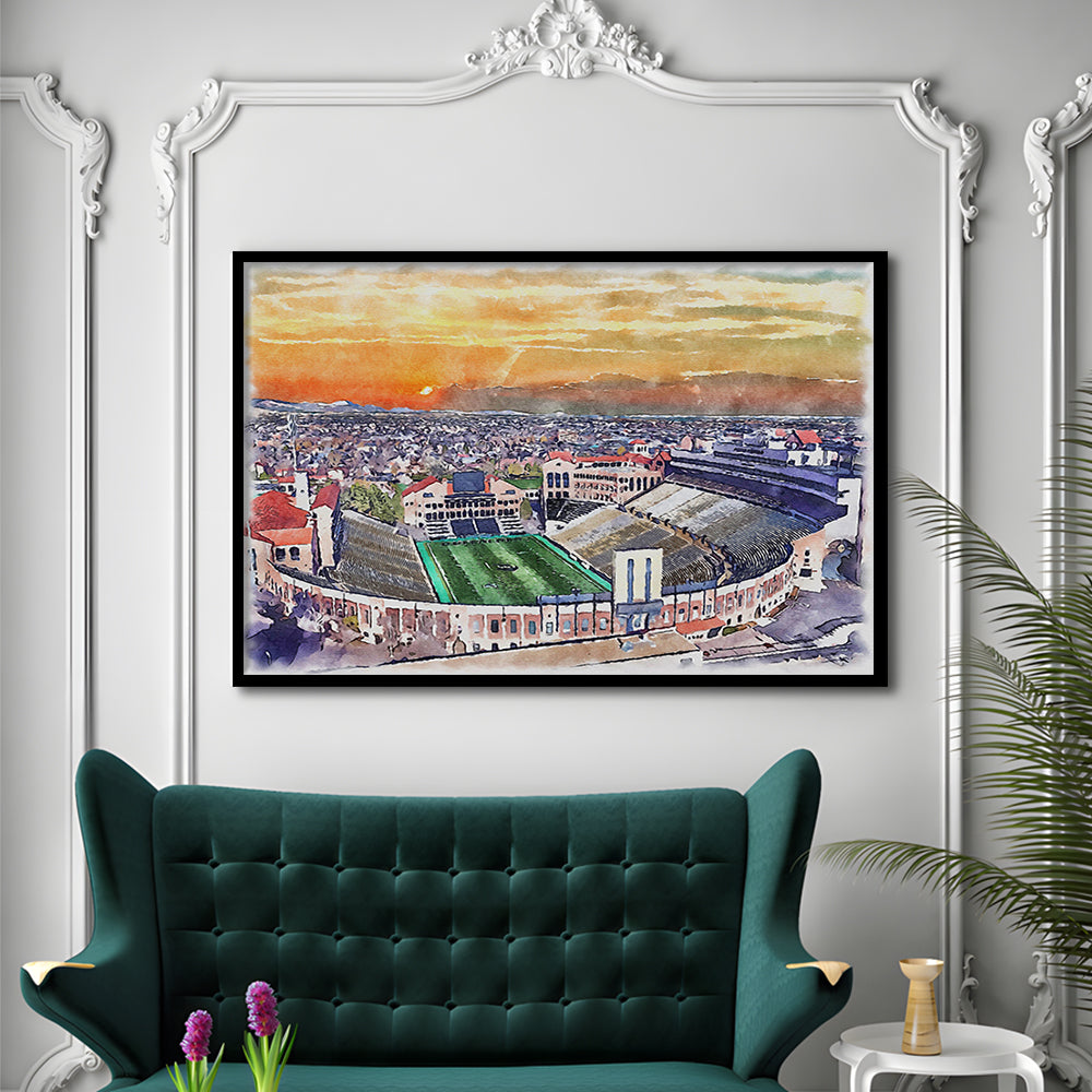 Folsom Field WaterColor, Boulder Colorado Watercolor, Sport Gift Art, Framed Art Print Wall Decor