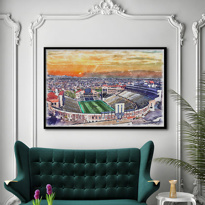 Folsom Field WaterColor, Boulder Colorado Watercolor, Sport Gift Art, Framed Art Print Wall Decor