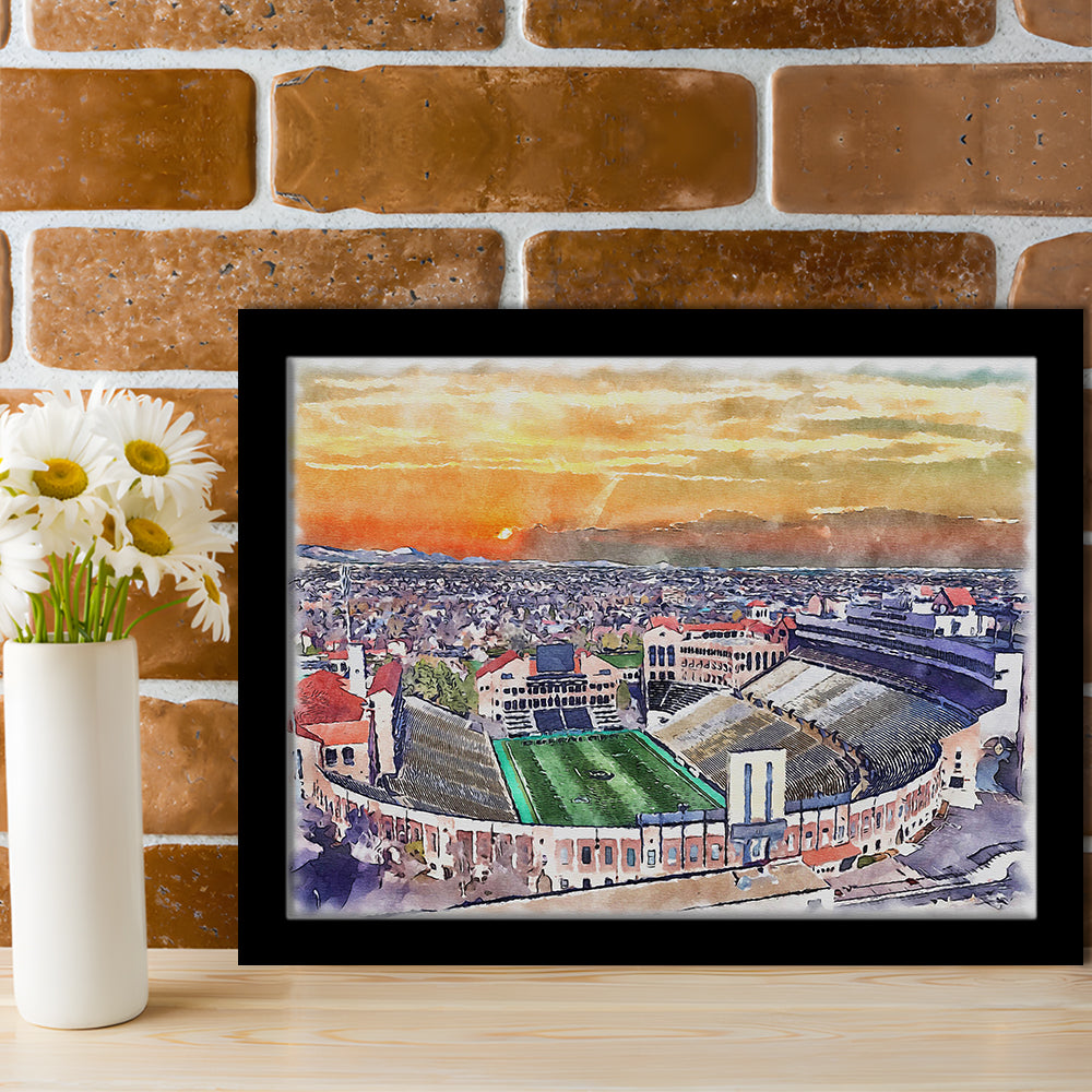 Folsom Field WaterColor, Boulder Colorado Watercolor, Sport Gift Art, Framed Art Print Wall Decor
