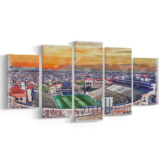 Folsom Field WaterColor, Boulder Colorado Watercolor, Sport Art, Mixed 5 Panel, Canvas Print Wall Art