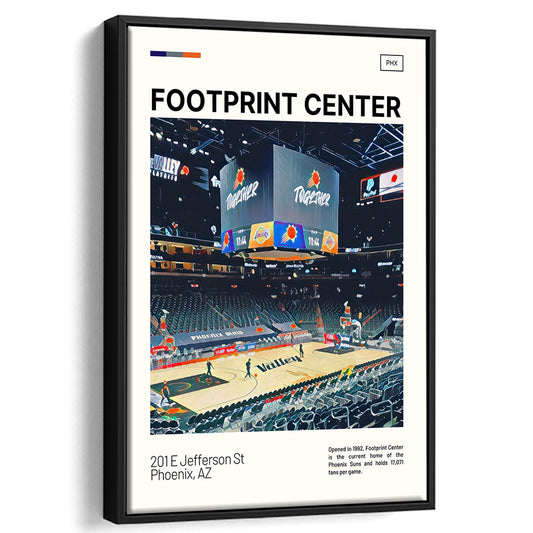 Footprint Center Print, Phoenix Suns Stadium Canvas Art, Man Cave Gift, Floating Framed Canvas Print Wall Art