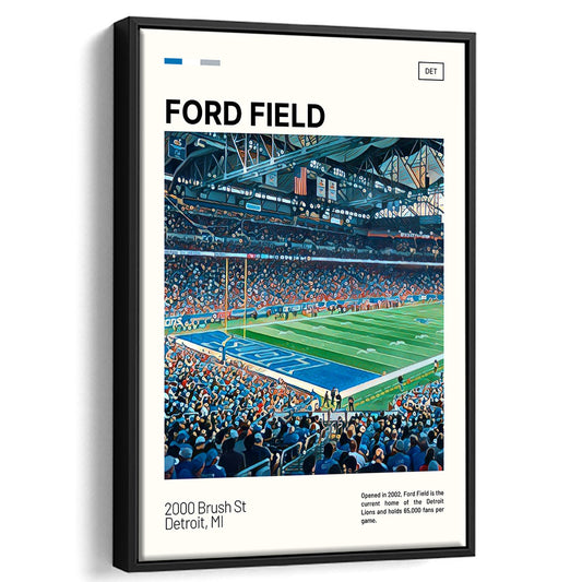 Ford Field Print, Detroit Lions Stadium Canvas Art, Man Cave Gift, Floating Framed Canvas Print Wall Art
