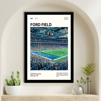 Ford Field Print, Detroit Lions Stadium Art, Gifts for him, Sport Art, Framed Art Print Wall Decor