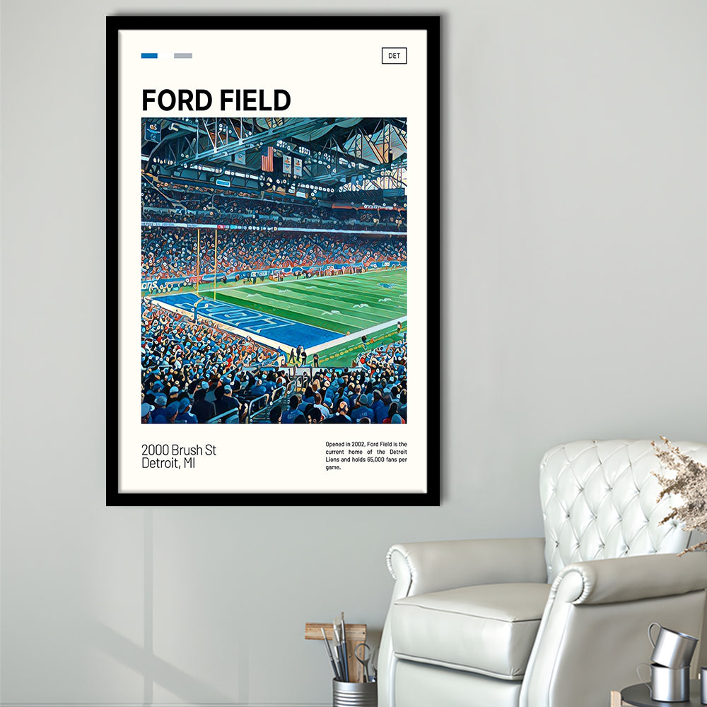 Ford Field Print, Detroit Lions Stadium Art, Gifts for him, Sport Art, Framed Art Print Wall Decor