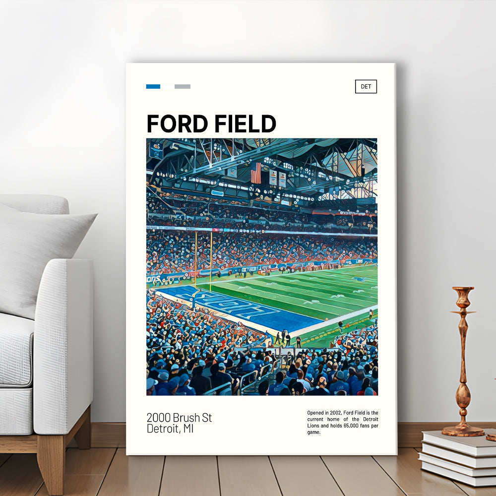 Ford Field Print, Detroit Lions Stadium Canvas Art, Fan Gifts, Sport Art, Canvas Print Wall Art