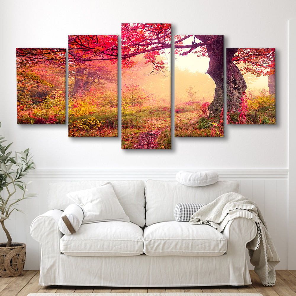 Forest canvas print Majestic landscape Forest wall decor, 5 Panel Mixed Canvas Print Wall Art, Large Canvas