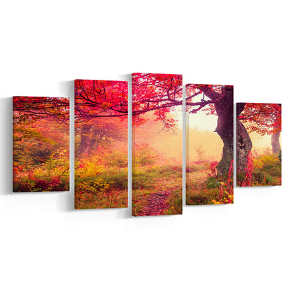 Forest canvas print Majestic landscape Forest wall decor, 5 Panel Mixed Canvas Print Wall Art, Large Canvas