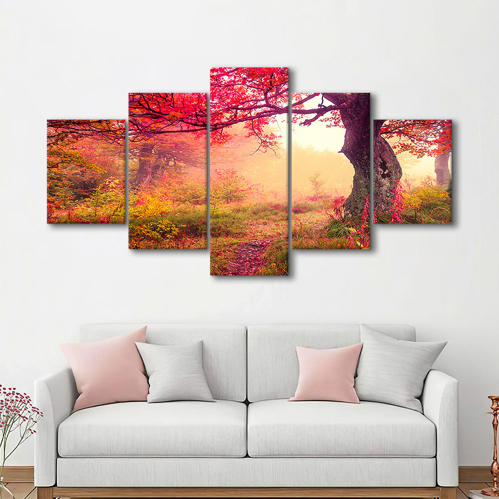 Forest canvas print Majestic landscape Forest wall decor, 5 Panel Mixed Canvas Print Wall Art, Large Canvas