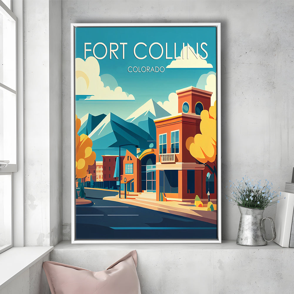 Fort Collins Colorado Retro Art Print, Fort Collins Colorado City Wall Art, Floating Framed Canvas Print, Framed Picture