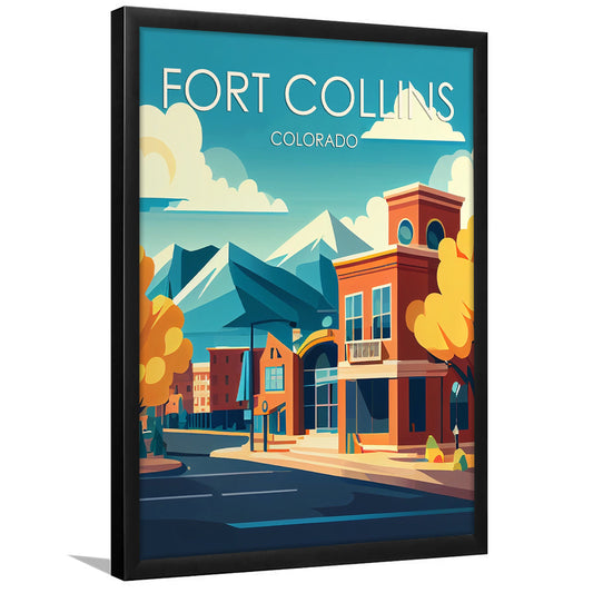 Fort Collins Colorado Retro Art Print, Fort Collins Colorado City Wall Art, Framed Art Print, Picture Framed, Painting Art