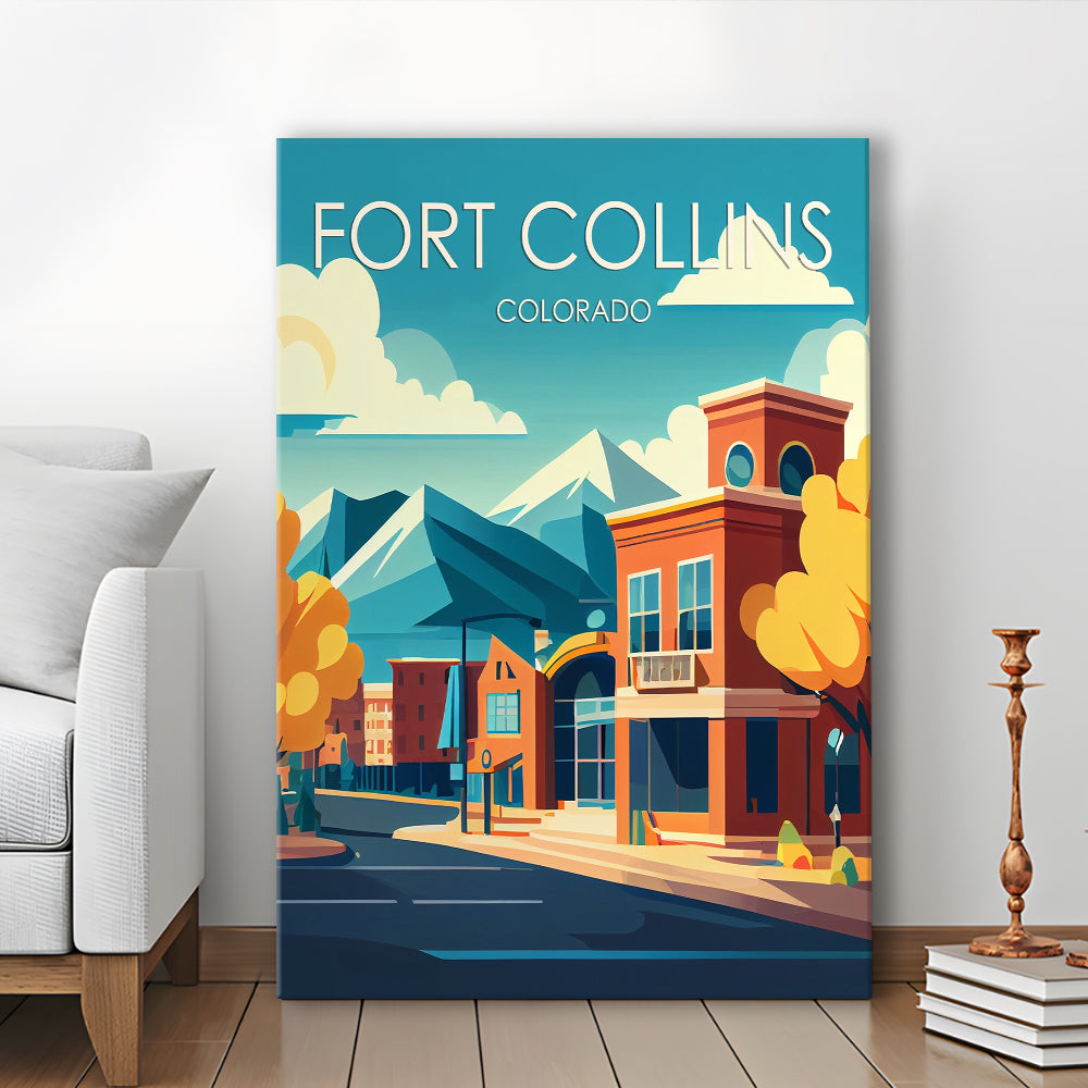 Fort Collins Colorado Retro Art Print, Fort Collins Colorado City Wall Art, Canvas Print, Painting Canvas, Living Room Decor