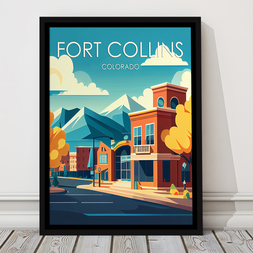 Fort Collins Colorado Retro Art Print, Fort Collins Colorado City Wall Art, Floating Framed Canvas Print, Framed Picture