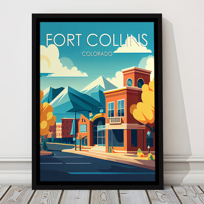 Fort Collins Colorado Retro Art Print, Fort Collins Colorado City Wall Art, Floating Framed Canvas Print, Framed Picture