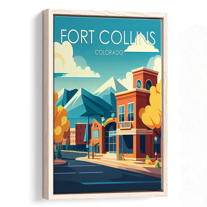 Fort Collins Colorado Retro Art Print, Fort Collins Colorado City Wall Art, Floating Framed Canvas Print, Framed Picture