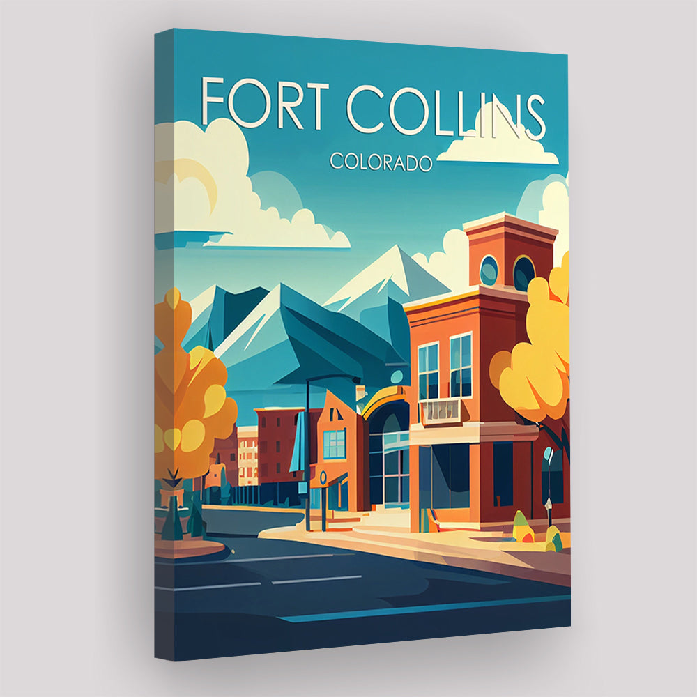 Fort Collins Colorado Retro Art Print, Fort Collins Colorado City Wall Art, Canvas Print, Painting Canvas, Living Room Decor