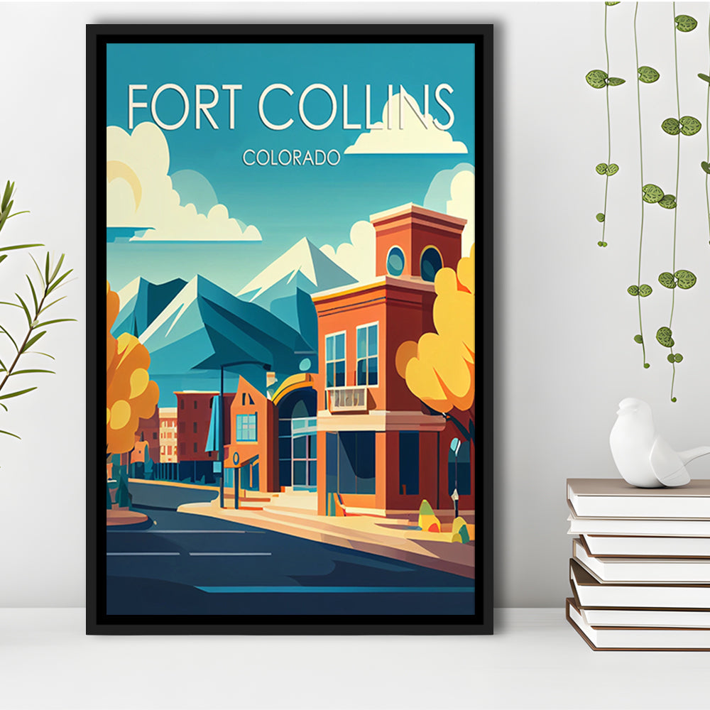 Fort Collins Colorado Retro Art Print, Fort Collins Colorado City Wall Art, Floating Framed Canvas Print, Framed Picture