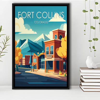 Fort Collins Colorado Retro Art Print, Fort Collins Colorado City Wall Art, Floating Framed Canvas Print, Framed Picture