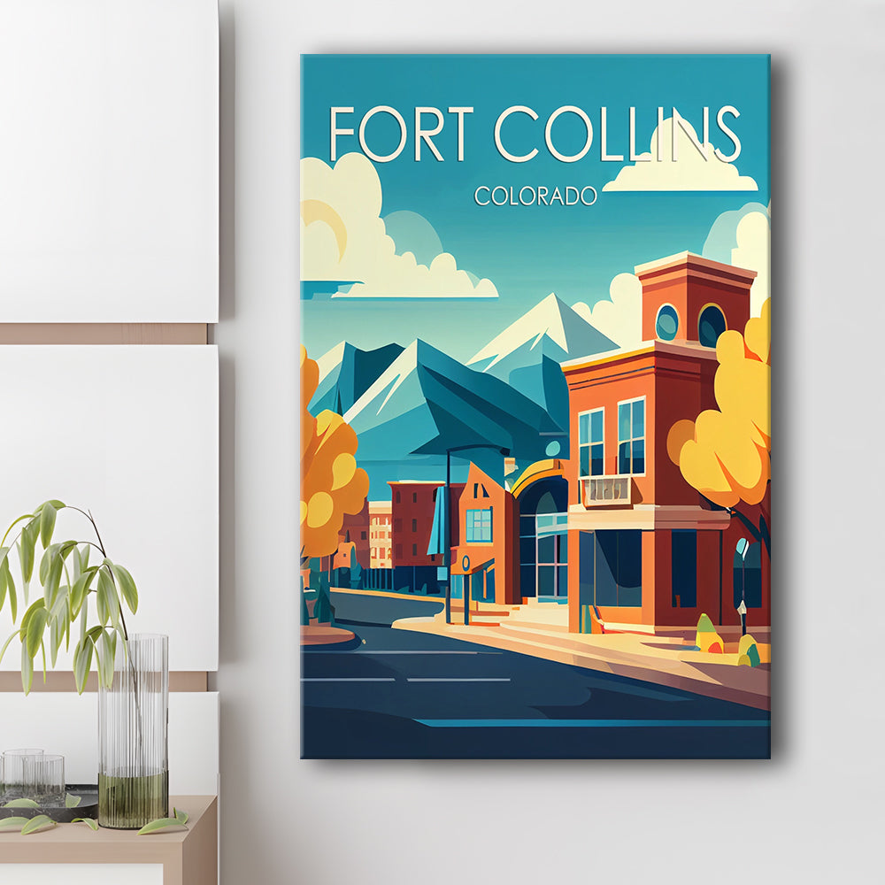 Fort Collins Colorado Retro Art Print, Fort Collins Colorado City Wall Art, Canvas Print, Painting Canvas, Living Room Decor