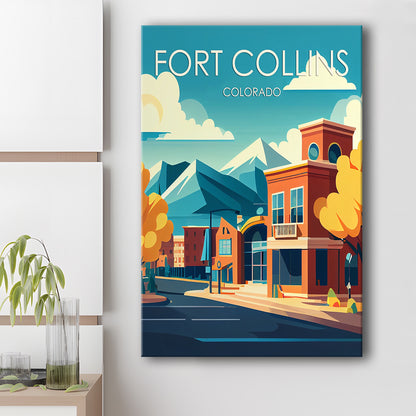 Fort Collins Colorado Retro Art Print, Fort Collins Colorado City Wall Art, Canvas Print, Painting Canvas, Living Room Decor