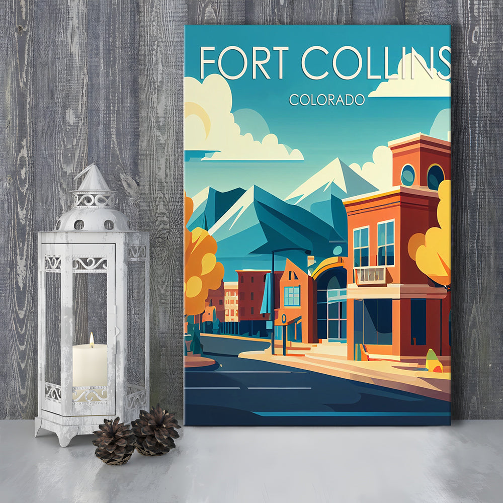 Fort Collins Colorado Retro Art Print, Fort Collins Colorado City Wall Art, Canvas Print, Painting Canvas, Living Room Decor