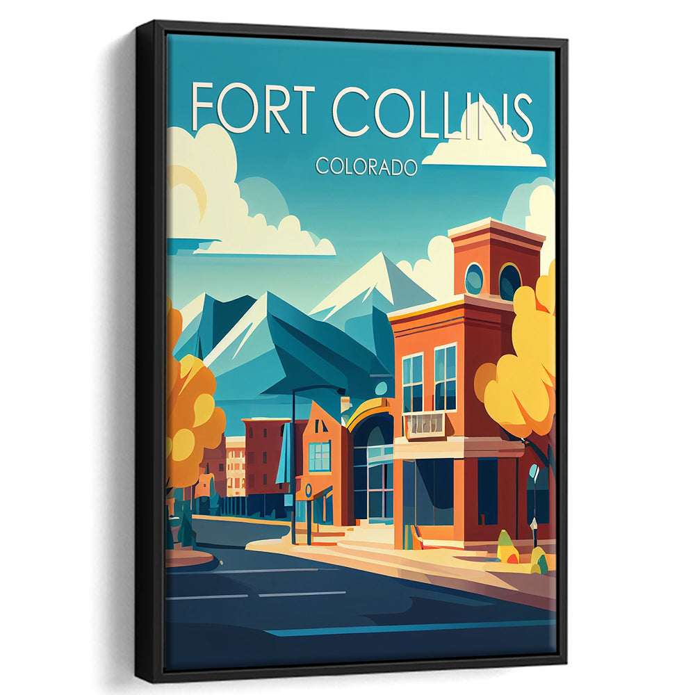 Fort Collins Colorado Retro Art Print, Fort Collins Colorado City Wall Art, Floating Framed Canvas Print, Framed Picture