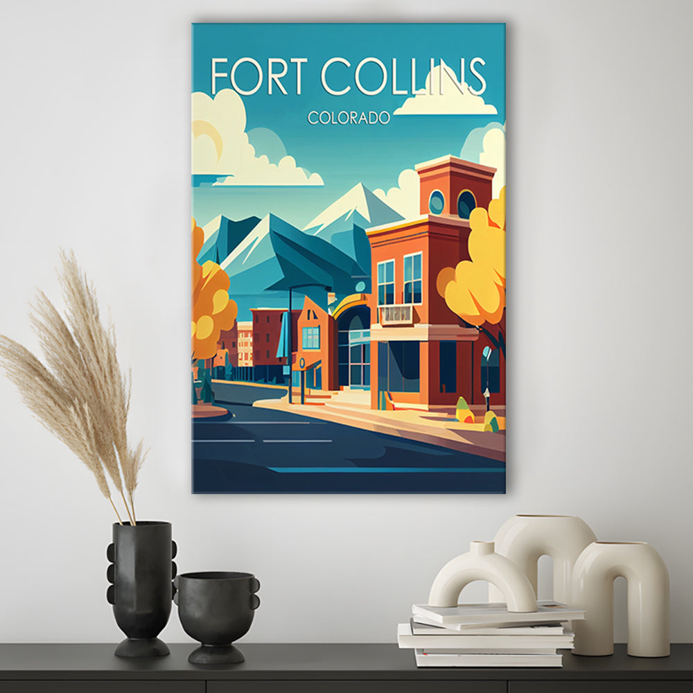 Fort Collins Colorado Retro Art Print, Fort Collins Colorado City Wall Art, Canvas Print, Painting Canvas, Living Room Decor
