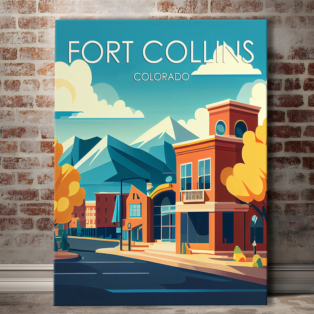 Fort Collins Colorado Retro Art Print, Fort Collins Colorado City Wall Art, Canvas Print, Painting Canvas, Living Room Decor