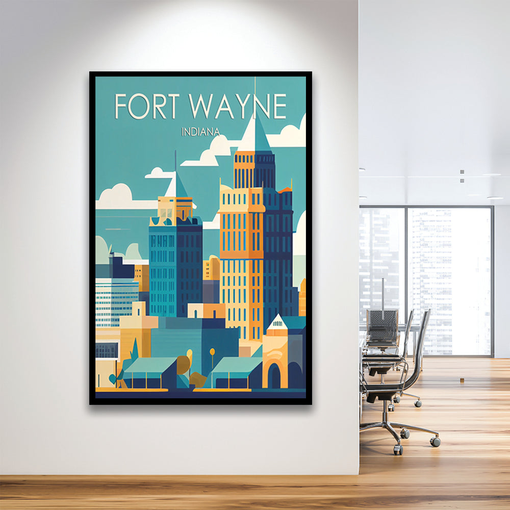 Fort Wayne Retro Art Print, Fort Wayne City Wall Art, Framed Art Print, Picture Framed, Painting Art
