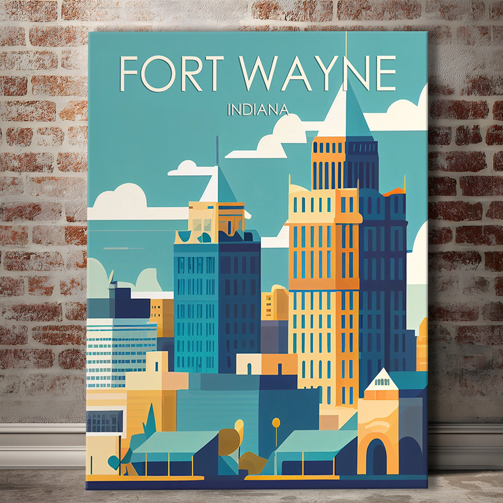 Fort Wayne Retro Art Print, Fort Wayne City Wall Art, Canvas Print, Painting Canvas, Living Room Decor