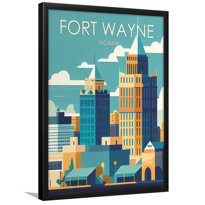Fort Wayne Retro Art Print, Fort Wayne City Wall Art, Framed Art Print, Picture Framed, Painting Art