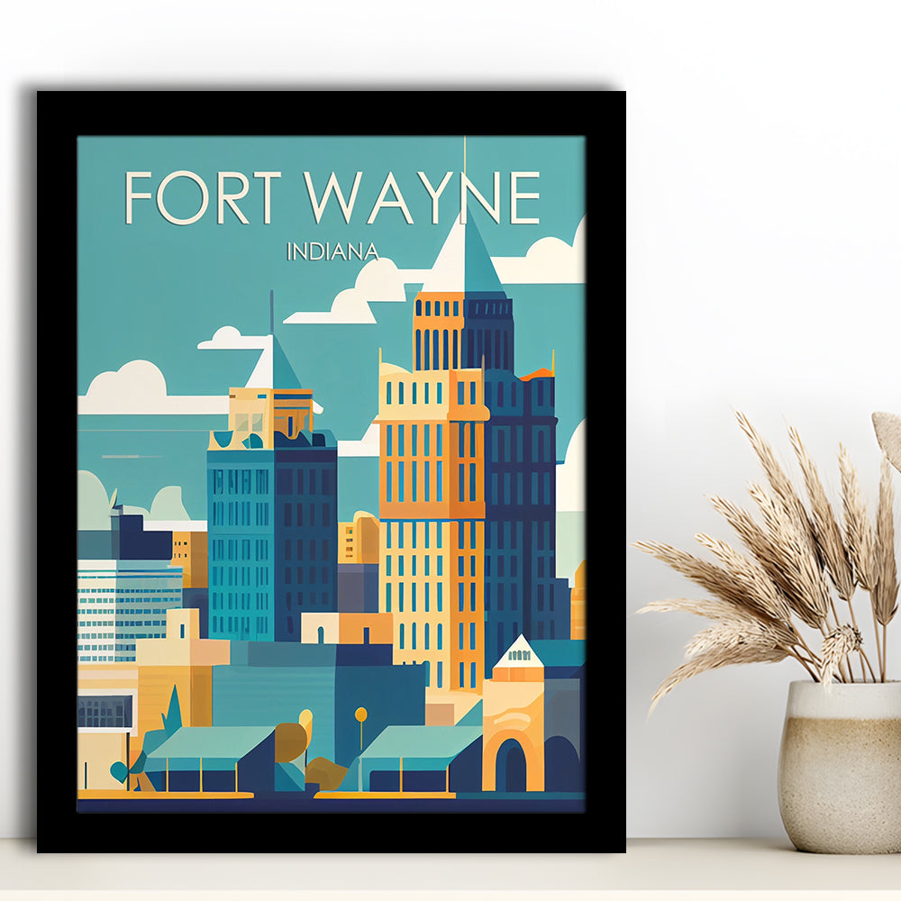 Fort Wayne Retro Art Print, Fort Wayne City Wall Art, Framed Art Print, Picture Framed, Painting Art